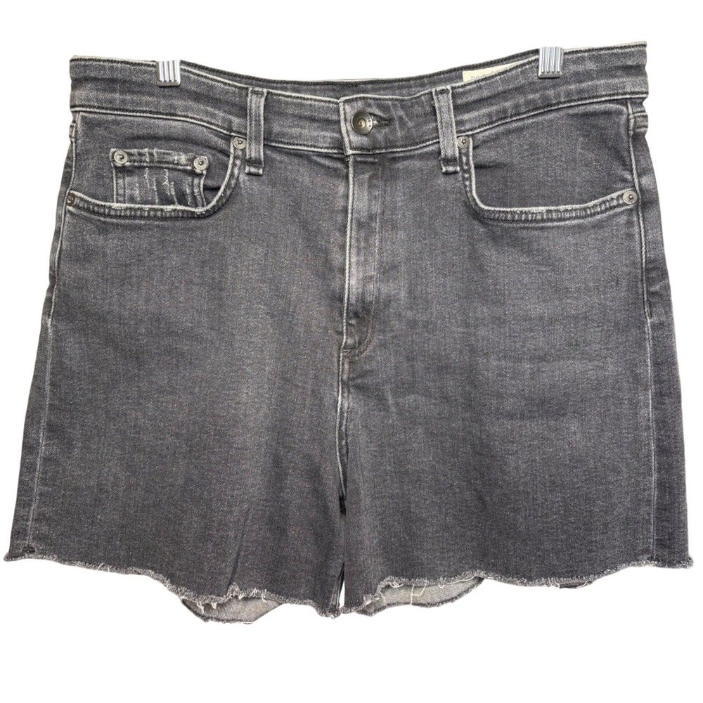 RAG & BONE Distressed Black Denim Cut-Off High Rise Shorts Sz 32 Raw Hem Grunge